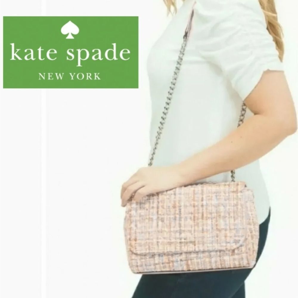 Kate Spade Quilted Tweed Flap Bag in Blush/Cream - Picture 8 of 14